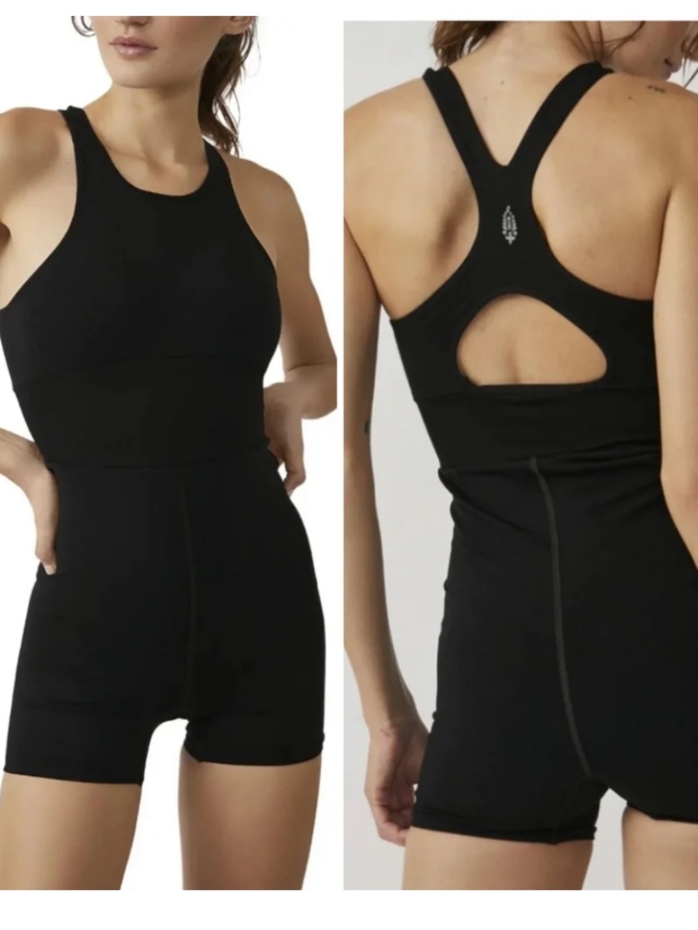 FP Movement by Free People Black Racerback Romper Jumpsuit